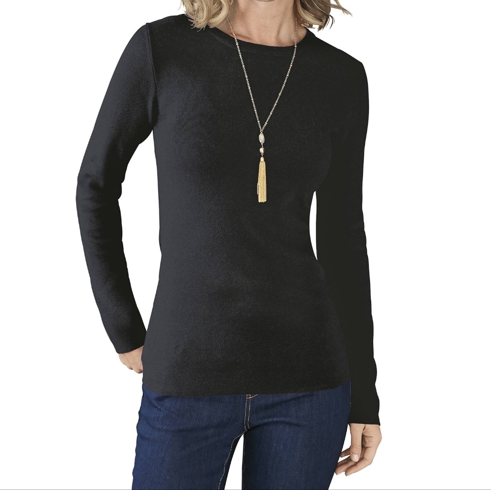 Chadwick's EUC PM Supremely Soft Mini Rib Sweater with Long Sleeves - Black - Picture 9 of 9